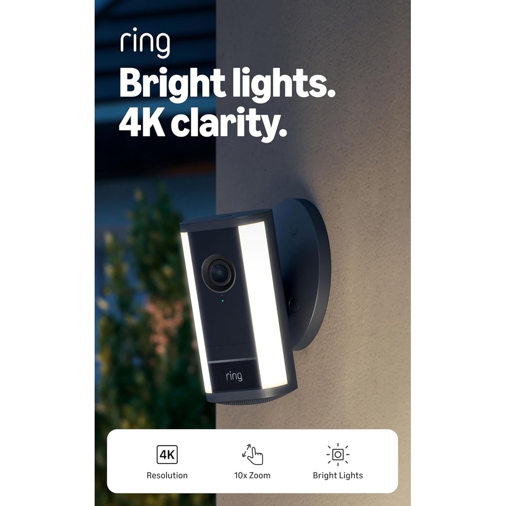 image:imageRing Spotlight Cam Pro Plugin newest model Home or business security Retinal 4K with wideangle video 10x Enhanced Zoom and 600 Lumen Spotlights BlackBlack