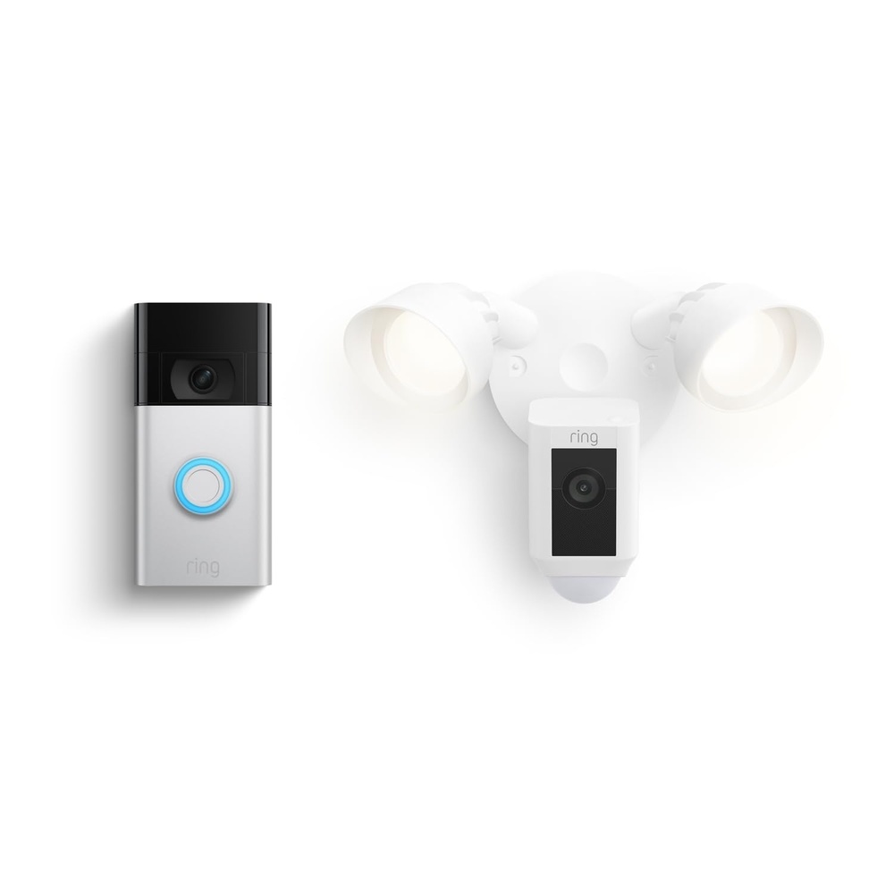 image:imageRing Floodlight Cam Wired Plus White with Ring Video Doorbell Satin Nickel