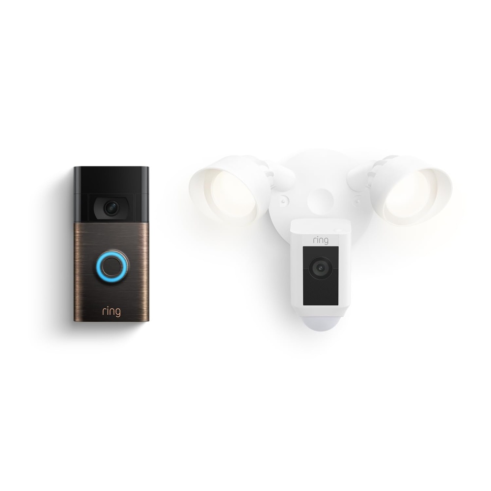 image:imageRing Floodlight Cam Wired Plus White with Ring Video Doorbell Venetian Bronze