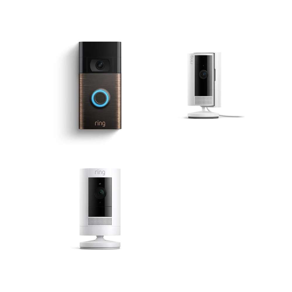 image:imageRing Video Doorbell Venetian Bronze with Ring Stick Up Cam Battery and Ring Indoor Cam White