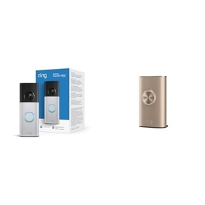 Ring Battery Doorbell Plus (newest model), Retinal 2K with wide-angle video, up to 6x Enhanced Zoom, Night Vision, and Quick Release Battery Pack, 2-pack Nickel Silver(Polished Sandstone)