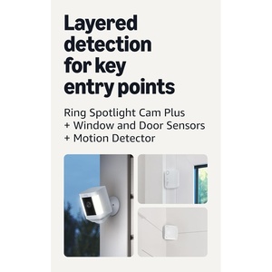 Ring Spotlight Cam Plus, Battery, White with 2 Window and Door Sensors (newest model) and Motion Detector (newest model)