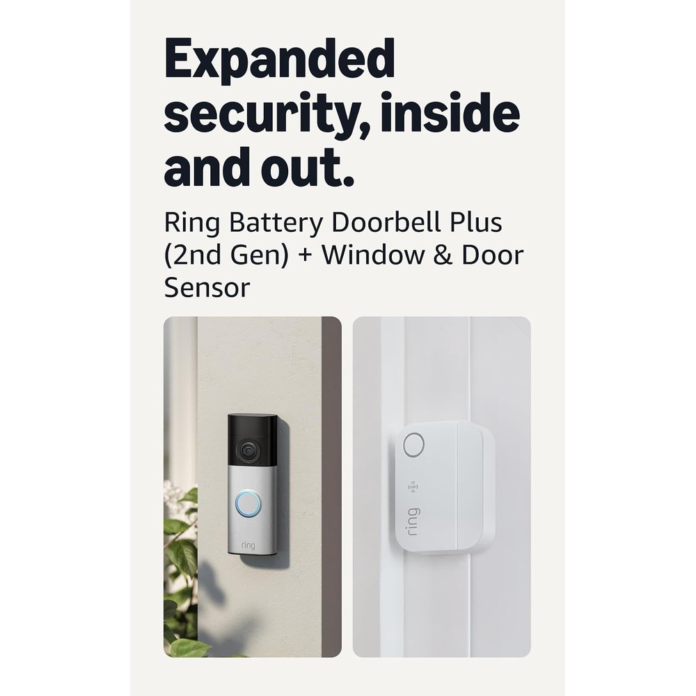 image:imageRing Battery Doorbell Plus newest model Nickel Silver with Window amp Door Sensor 2Pack