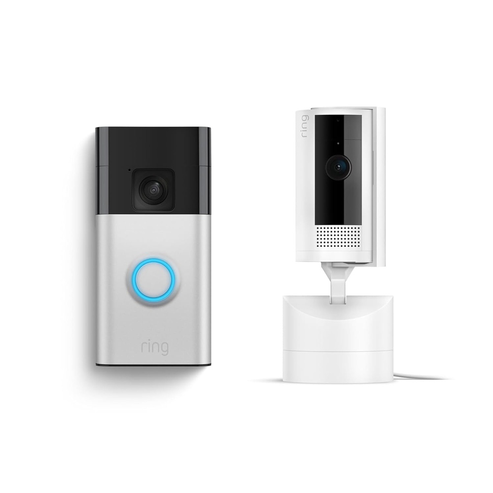 image:imageRing Battery Doorbell with Ring PanTilt Indoor Cam WhiteSatin Nickel