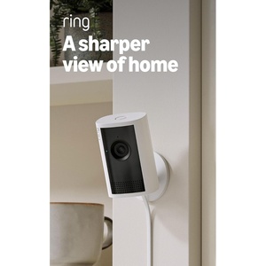 Ring Indoor Cam Plus, Plug-In (Newest Model), White with Battery Doorbell, Satin Nickel