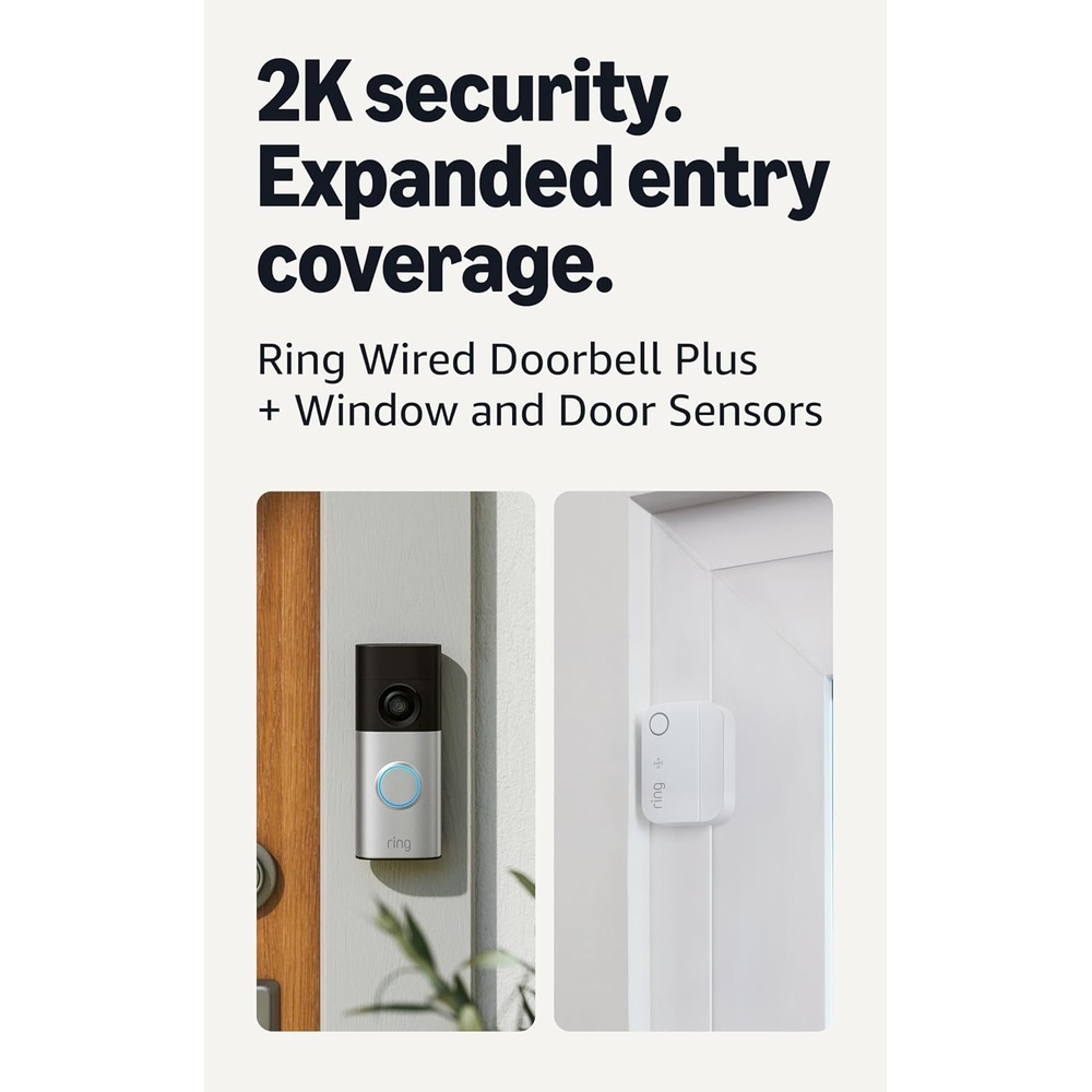 image:imageRing Wired Doorbell Plus 2nd Gen Silver Nickel with 2 Window amp Door Sensors
