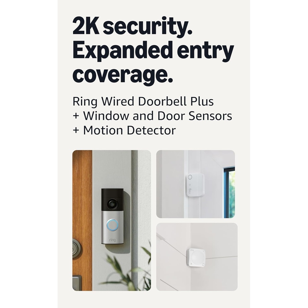 image:imageRing Wired Doorbell Plus 2nd Gen Silver Nickel with 4 Window and Door Sensors newest model and Motion Detector newest model