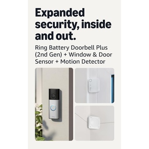 Ring Battery Doorbell Plus (newest model), Nickel Silver with Window & Door Sensor 4-Pack and Motion Detector