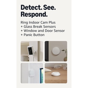 Ring Indoor Cam Plus, White with with 2 Glass Break Sensor (newest model), Window and Door Sensor (newest model), and Panic Button (newest model)